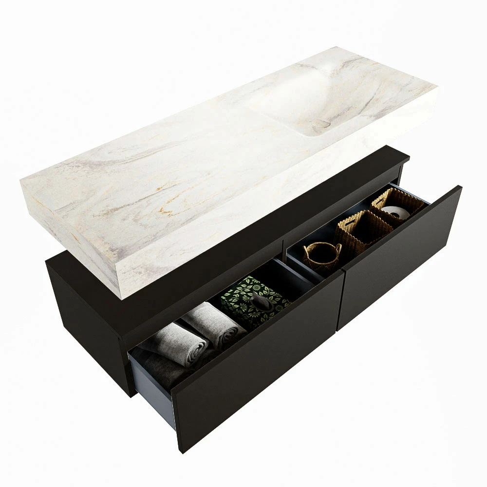 Mondiaz Alan DLux Badmeubel 130cm Urban 2 Lades Met Wastafel Ostra Rechts Zonder Kraangat - Afbeelding 6