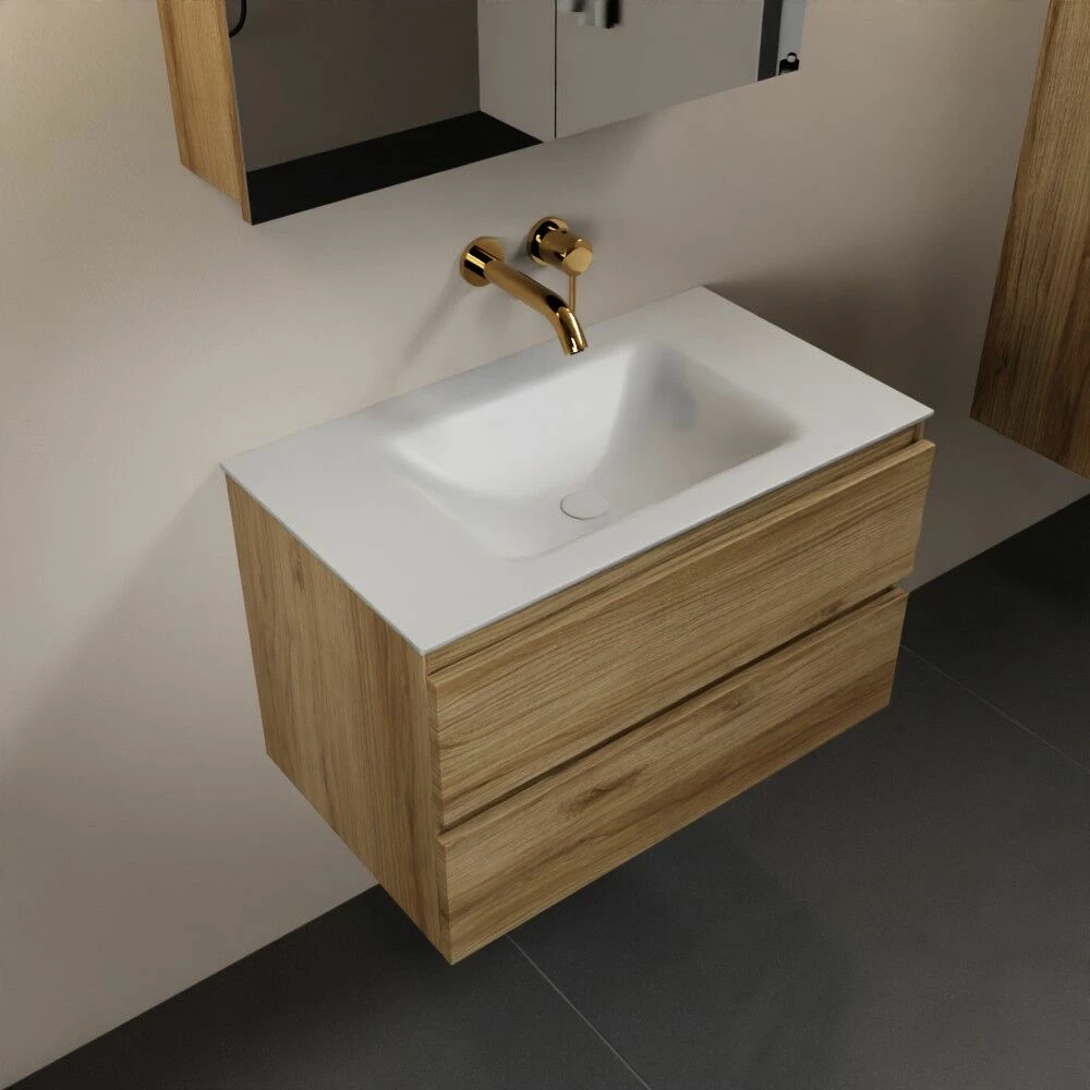 Mondiaz Aivy Badmeubel 80cm Chai Met Wastafel Solid Surface Talc Midden Zonder Kraangat En Spiegelkast - Afbeelding 2