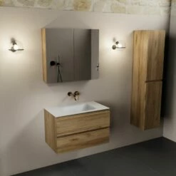 Mondiaz Aivy Badmeubel 80cm Chai Met Wastafel Solid Surface Talc Midden Zonder Kraangat En Spiegelkast