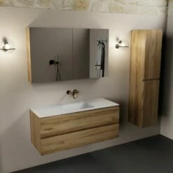 Mondiaz Aivy Badmeubel 120cm Chai Met Wastafel Solid Surface Talc Midden Zonder Kraangat En Spiegelkast