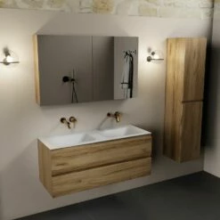 Mondiaz Aivy Badmeubel 120cm Chai Met Wastafel Solid Surface Talc Dubbel Zonder Kraangat En Spiegelkast