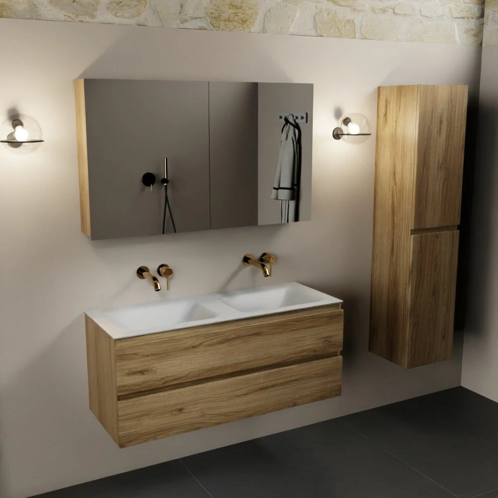 Mondiaz Aivy Badmeubel 120cm Chai Met Wastafel Solid Surface Talc Dubbel Zonder Kraangat En Spiegelkast