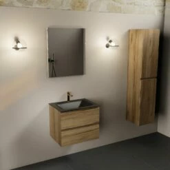 Mondiaz Aivy Badmeubel 60cm Chai Met Wastafel Solid Surface Urban Midden 1 Kraangat En Spiegel