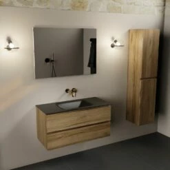 Mondiaz Aivy Badmeubel 100cm Chai Met Wastafel Solid Surface Urban Midden Zonder Kraangat En Spiegel