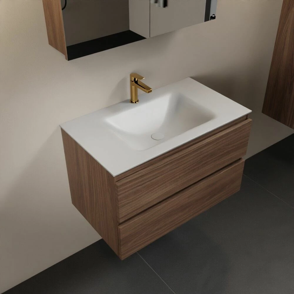 Mondiaz Aivy Badmeubel 80cm Mocha Met Wastafel Solid Surface Talc Midden 1 Kraangat En Spiegelkast - Afbeelding 2