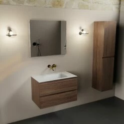 Mondiaz Aivy Badmeubel 80cm Mocha Met Wastafel Solid Surface Talc Midden Zonder Kraangat En Spiegel