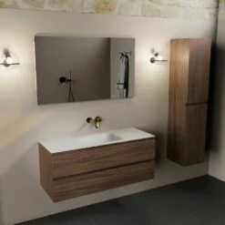 Mondiaz Aivy Badmeubel 120cm Mocha Met Wastafel Solid Surface Talc Midden Zonder Kraangat En Spiegel