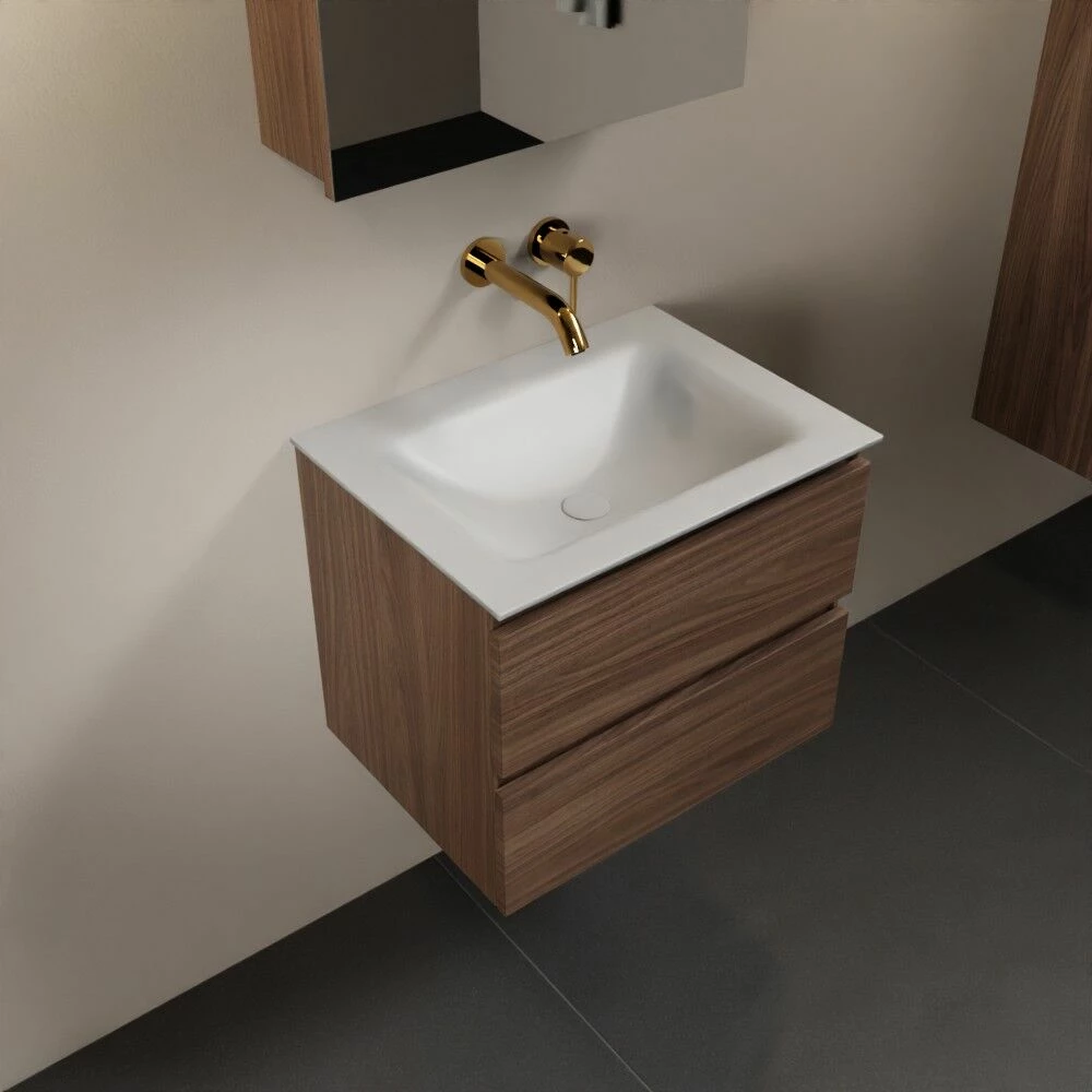 Mondiaz Aivy Badmeubel 60cm Mocha Met Wastafel Solid Surface Talc Midden Zonder Kraangat En Spiegelkast - Afbeelding 2