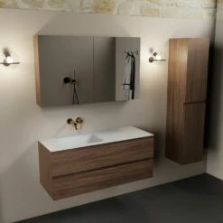 Mondiaz Aivy Badmeubel 120cm Mocha Met Wastafel Solid Surface Talc Links Zonder Kraangat En Spiegelkast