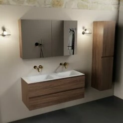 Mondiaz Aivy Badmeubel 120cm Mocha Met Wastafel Solid Surface Talc Dubbel Zonder Kraangat En Spiegelkast