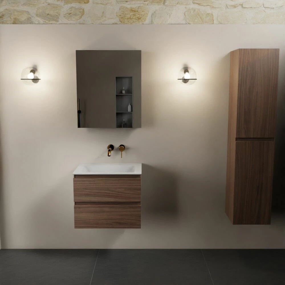 Mondiaz Aivy Badmeubel 60cm Mocha Met Wastafel Solid Surface Talc Midden Zonder Kraangat En Spiegelkast - Afbeelding 3