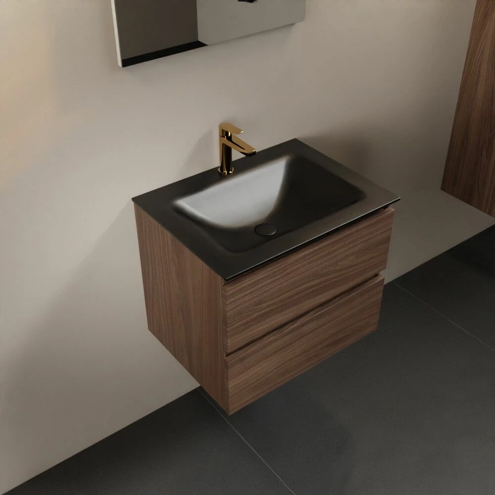 Mondiaz Aivy Badmeubel 60cm Mocha Met Wastafel Solid Surface Urban Midden 1 Kraangat En Spiegel - Afbeelding 2