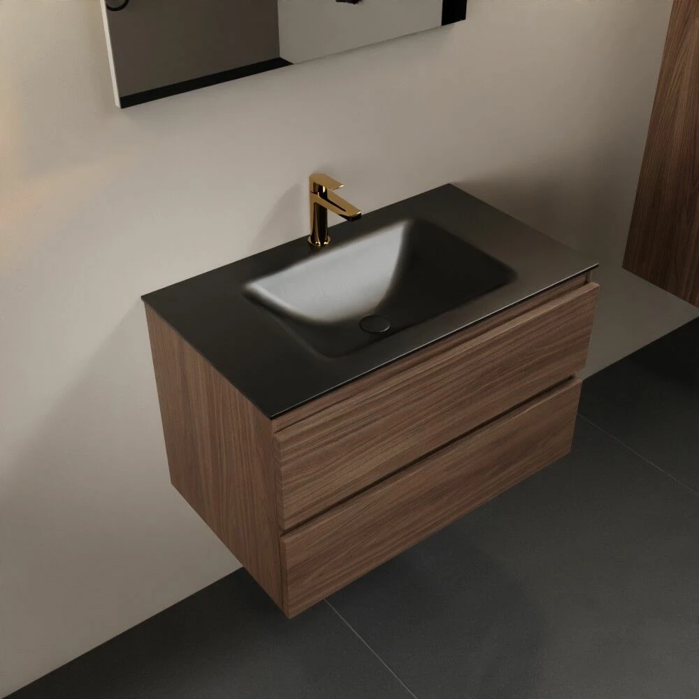 Mondiaz Aivy Badmeubel 80cm Mocha Met Wastafel Solid Surface Urban Midden 1 Kraangat En Spiegel - Afbeelding 2
