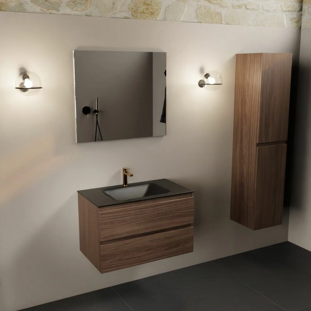 Mondiaz Aivy Badmeubel 80cm Mocha Met Wastafel Solid Surface Urban Midden 1 Kraangat En Spiegel