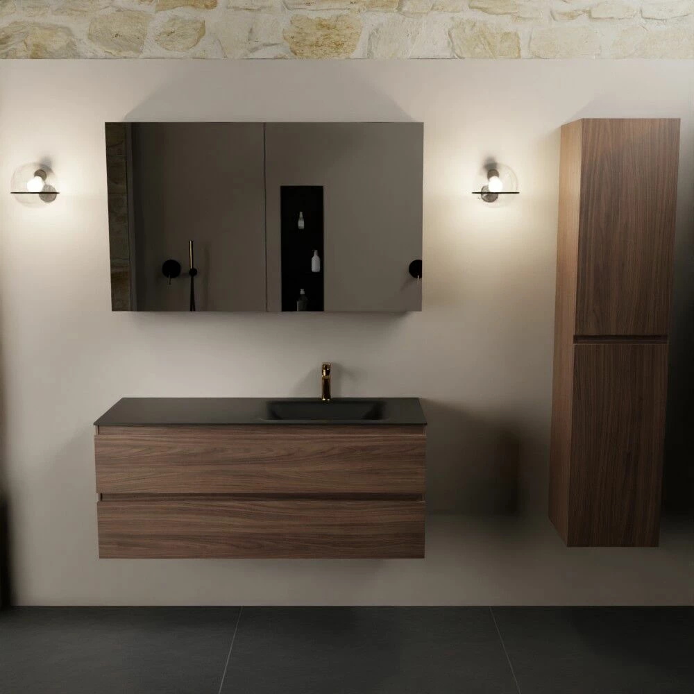 Mondiaz Aivy Badmeubel 120cm Mocha Met Wastafel Solid Surface Urban Rechts 1 Kraangat En Spiegelkast - Afbeelding 3