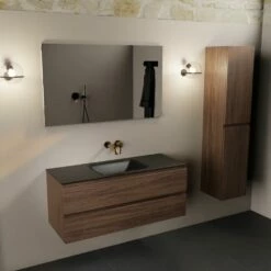 Mondiaz Aivy Badmeubel 120cm Mocha Met Wastafel Solid Surface Urban Midden Zonder Kraangat En Spiegel