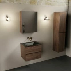 Mondiaz Aivy Badmeubel 60cm Mocha Met Wastafel Solid Surface Urban Midden Zonder Kraangat En Spiegelkast