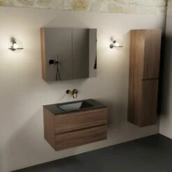 Mondiaz Aivy Badmeubel 80cm Mocha Met Wastafel Solid Surface Urban Midden Zonder Kraangat En Spiegelkast