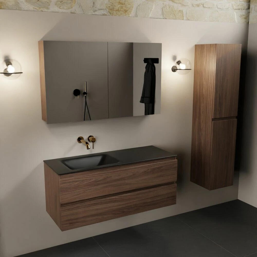 Mondiaz Aivy Badmeubel 120cm Mocha Met Wastafel Solid Surface Urban Links Zonder Kraangat En Spiegelkast
