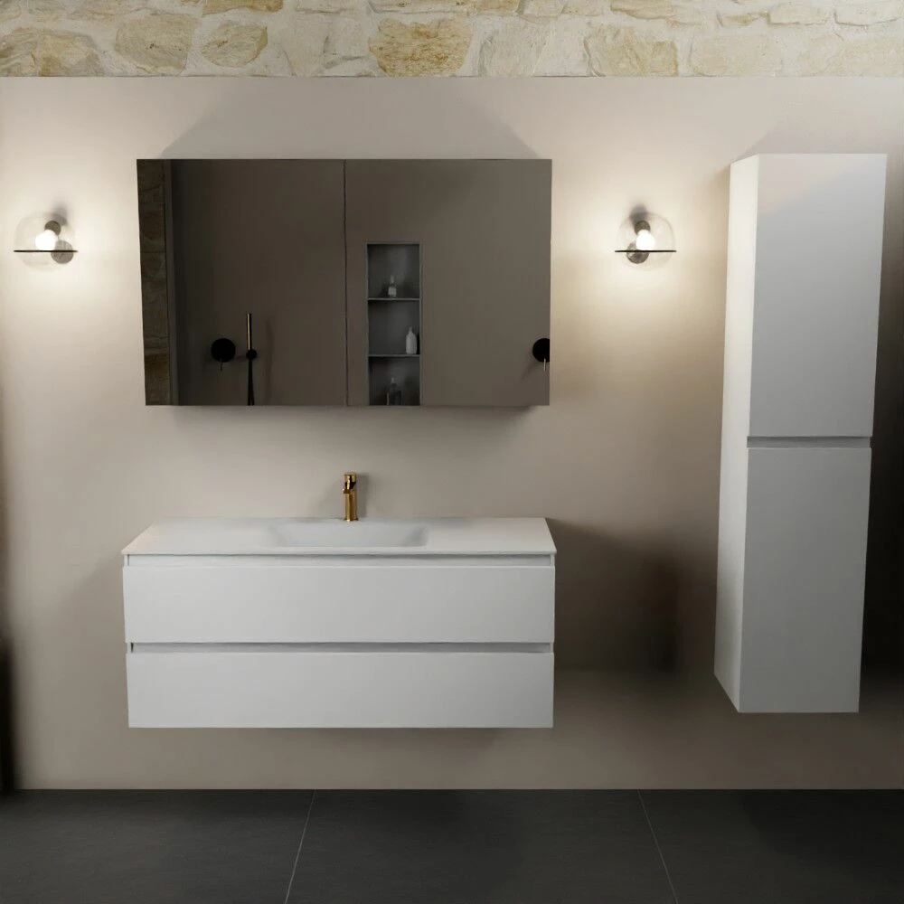 Mondiaz Aivy Badmeubel 120cm Talc Met Wastafel Solid Surface Talc Midden 1 Kraangat En Spiegelkast - Afbeelding 3