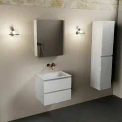 Mondiaz Aivy Badmeubel 60cm Talc Met Wastafel Solid Surface Talc Midden Zonder Kraangat En Spiegelkast