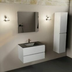 Mondiaz Aivy Badmeubel 80cm Talc Met Wastafel Solid Surface Urban Midden 1 Kraangat En Spiegel