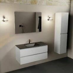 Mondiaz Aivy Badmeubel 100cm Talc Met Wastafel Solid Surface Urban Midden 1 Kraangat En Spiegel