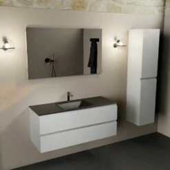 Mondiaz Aivy Badmeubel 120cm Talc Met Wastafel Solid Surface Urban Midden 1 Kraangat En Spiegel