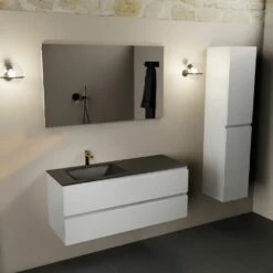 Mondiaz Aivy Badmeubel 120cm Talc Met Wastafel Solid Surface Urban Links 1 Kraangat En Spiegel