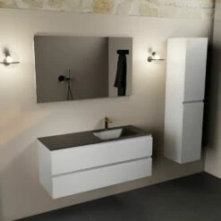 Mondiaz Aivy Badmeubel 120cm Talc Met Wastafel Solid Surface Urban Rechts 1 Kraangat En Spiegel