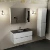 Mondiaz Aivy Badmeubel 100cm Talc Met Wastafel Solid Surface Urban Midden 1 Kraangat En Spiegelkast