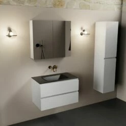 Mondiaz Aivy Badmeubel 80cm Talc Met Wastafel Solid Surface Urban Midden Zonder Kraangat En Spiegelkast
