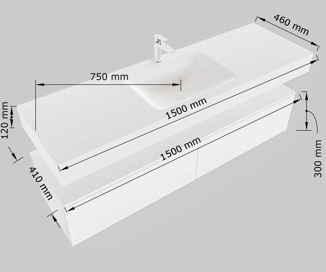 Mondiaz Alan DLux Badmeubel 150cm Dark Grey 2 Lades Met Wastafel Ostra Midden Zonder Kraangat - Afbeelding 7