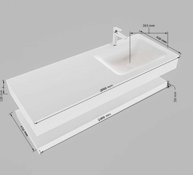 Mondiaz Alan DLux Planchet 200cm Met Wastafel Rechts Zonder Kraangat Opalo - Afbeelding 2