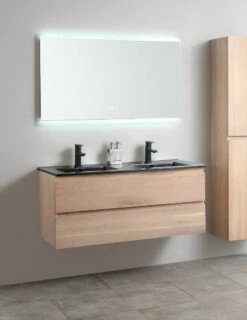 B-Stone Boston Badkamermeubel 120cm Eiken Met Zwarte Keramische Dubbele Wastafel