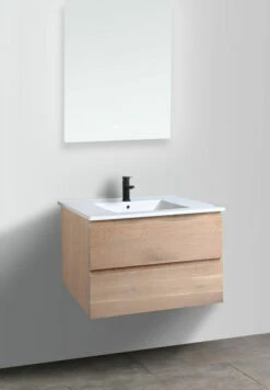 B-Stone Boston Badkamermeubel 80cm Eiken Met Witte Keramische Wastafel