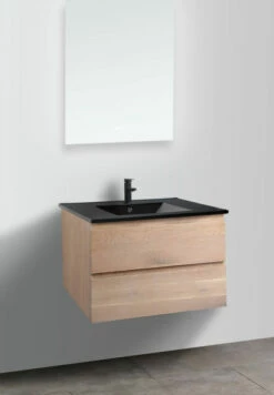 B-Stone Boston Badkamermeubel 80cm Eiken Met Zwarte Keramische Wastafel