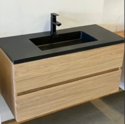 B-Stone Nevada Badmeubel 100cm Eiken Met Zwarte Wastafel 1 Kraangat