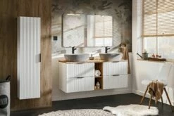 Comad Adele White Badkamermeubel 140cm Wit Mat Met 2 Waskommen En Topblad Eiken