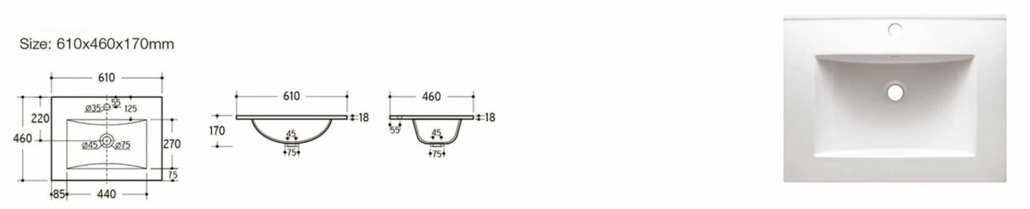 Comad Bali Grey Badkamermeubel 60cm Met Witte Wastafel En Kraangat Eiken/antraciet - Afbeelding 3