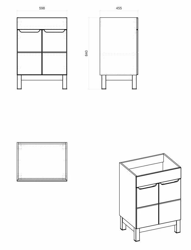 Comad Bali Grey Badkamermeubel 60cm Met Witte Wastafel En Kraangat Eiken/antraciet - Afbeelding 4