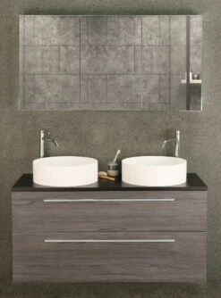 Differnz Fit Badmeubel 120cm Eiken Donker Met Toppaneel Zwart Mat En Spiegelkast