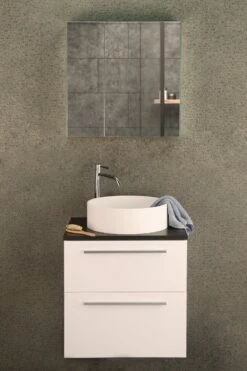 Differnz Fit Badmeubel 60cm Wit Mat Met Toppaneel Zwart Mat En Spiegelkast