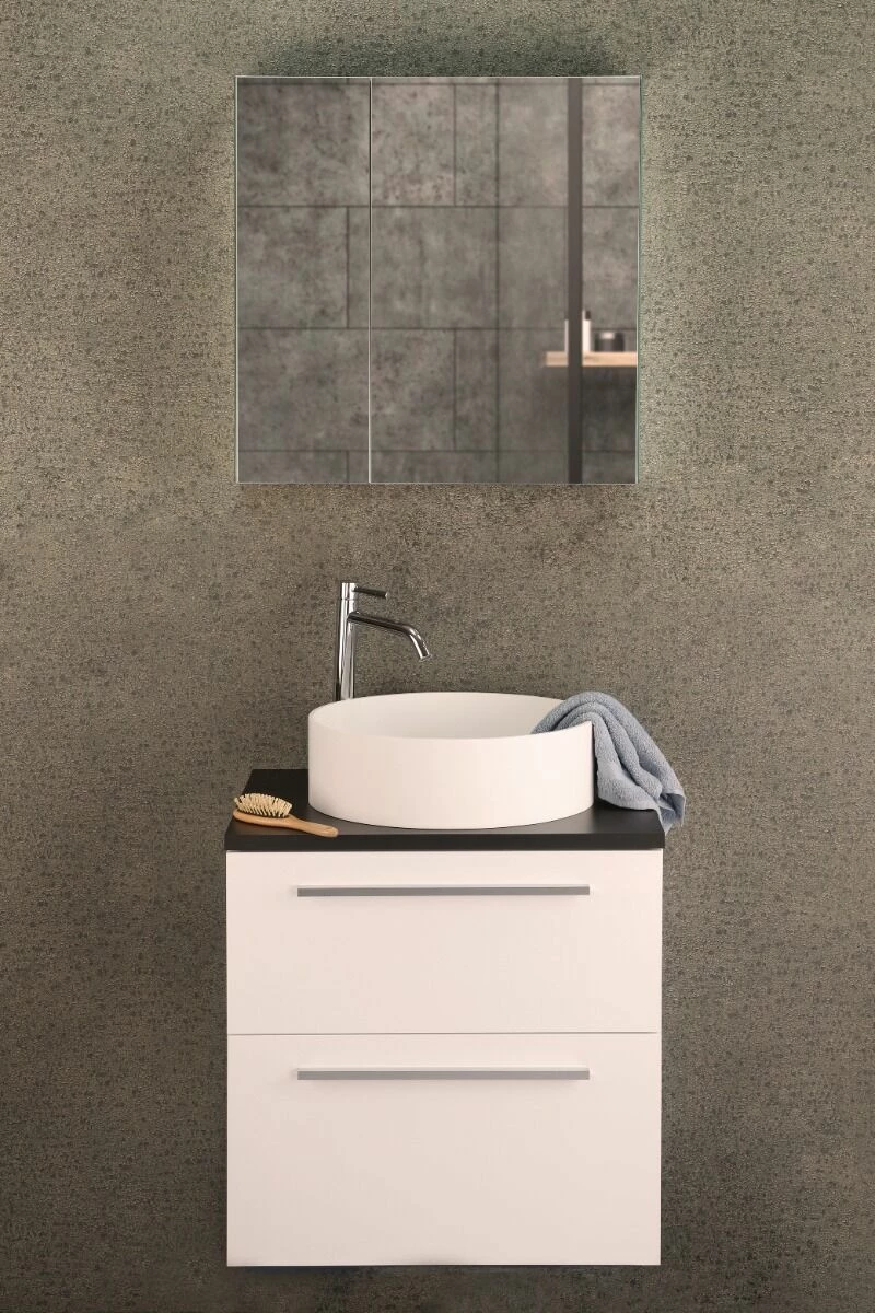 Differnz Fit Badmeubel 60cm Wit Mat Met Toppaneel Zwart Mat En Spiegelkast