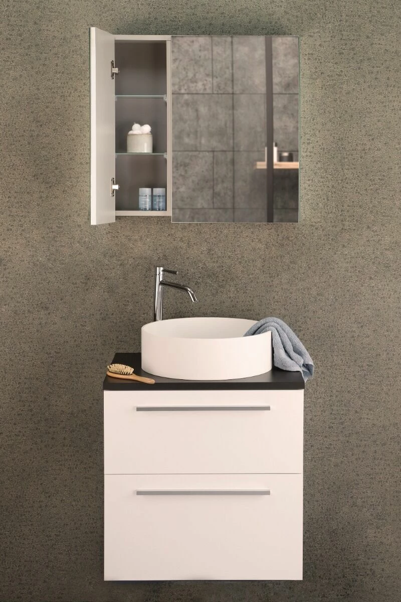 Differnz Fit Badmeubel 60cm Wit Mat Met Toppaneel Zwart Mat En Spiegelkast - Afbeelding 2