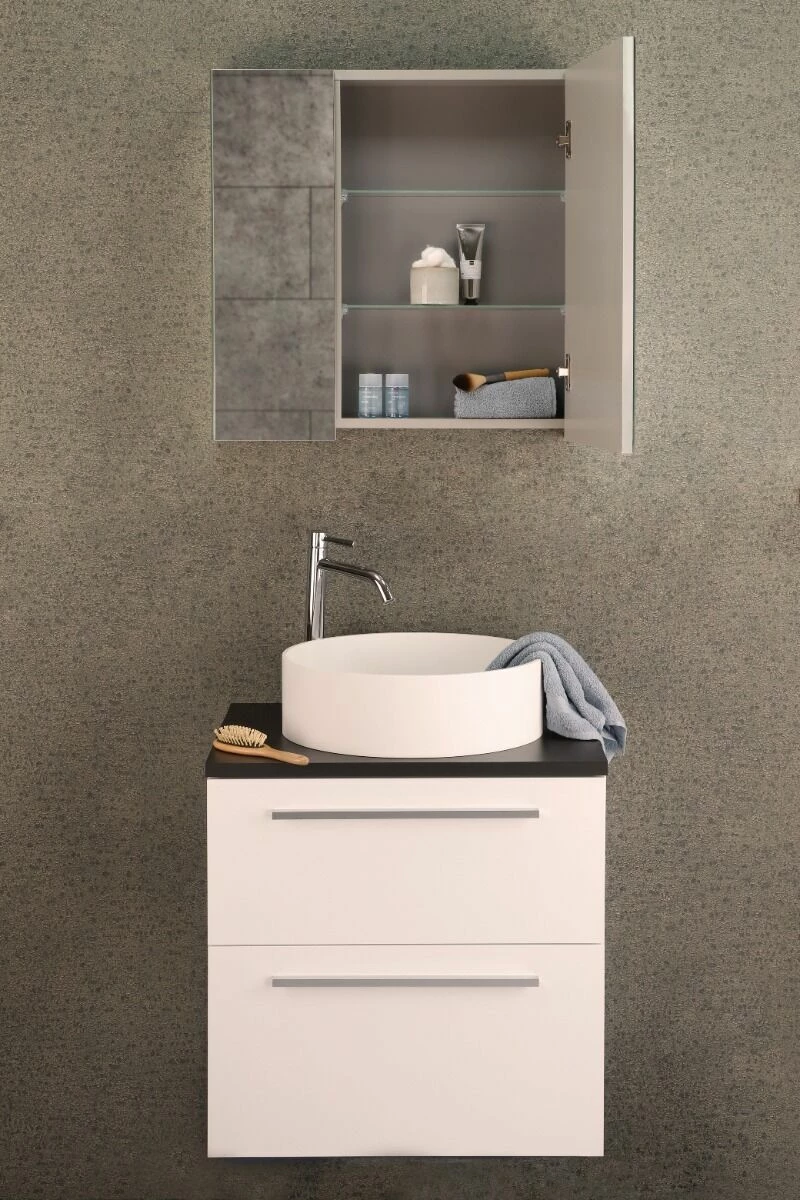 Differnz Fit Badmeubel 60cm Wit Mat Met Toppaneel Zwart Mat En Spiegelkast - Afbeelding 3