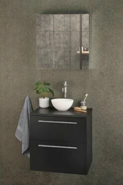 Differnz Fit Badmeubel 60cm Zwart Mat Met Toppaneel Zwart Mat En Spiegelkast