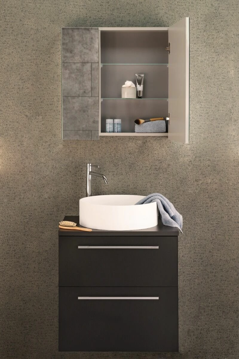 Differnz Fit Badmeubel 60cm Zwart Mat Met Toppaneel Zwart Mat En Spiegelkast - Afbeelding 4