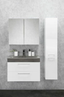 Differnz Somero Badmeubelset 80cm Spiegelkast Hoogglans Wit Beton