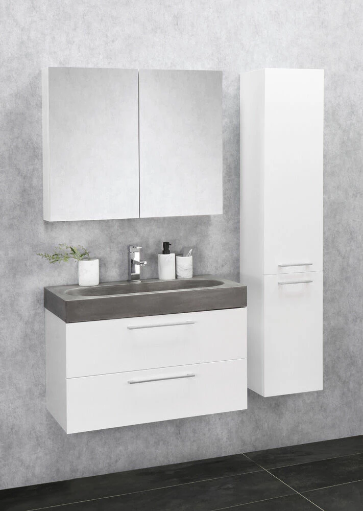 Differnz Somero Badmeubelset 80cm Spiegelkast Hoogglans Wit Beton - Afbeelding 5